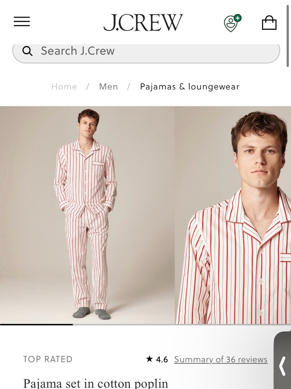 J. Crew Red & White Striped Cotton Button-Up Sleep Shirt